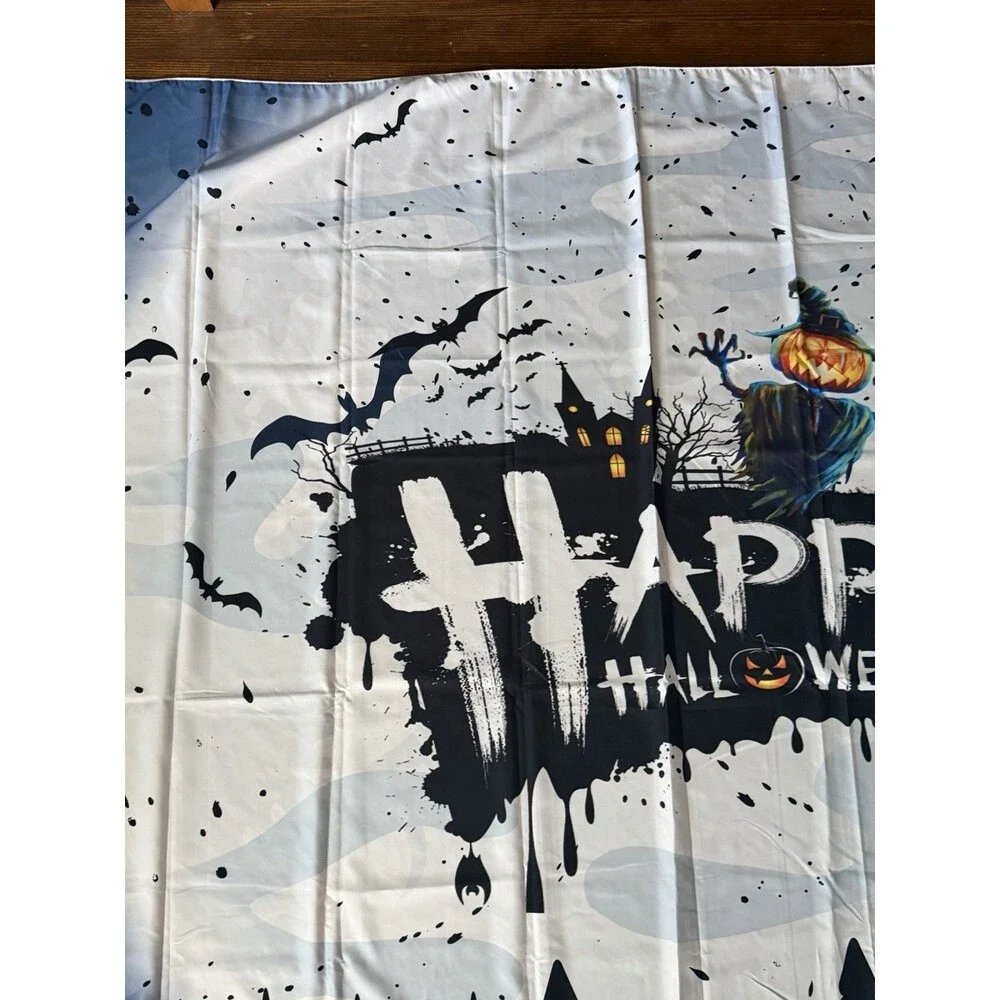 Happy Halloween Cemetery Bats Pumpkin Scarecrow Cloth Banner 59 x 79